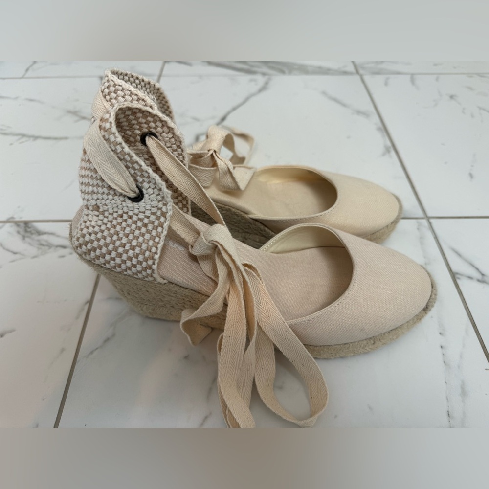 Soludos Cream Espadrille Wedge Ankle Tie Sandals - Picture 13 of 13